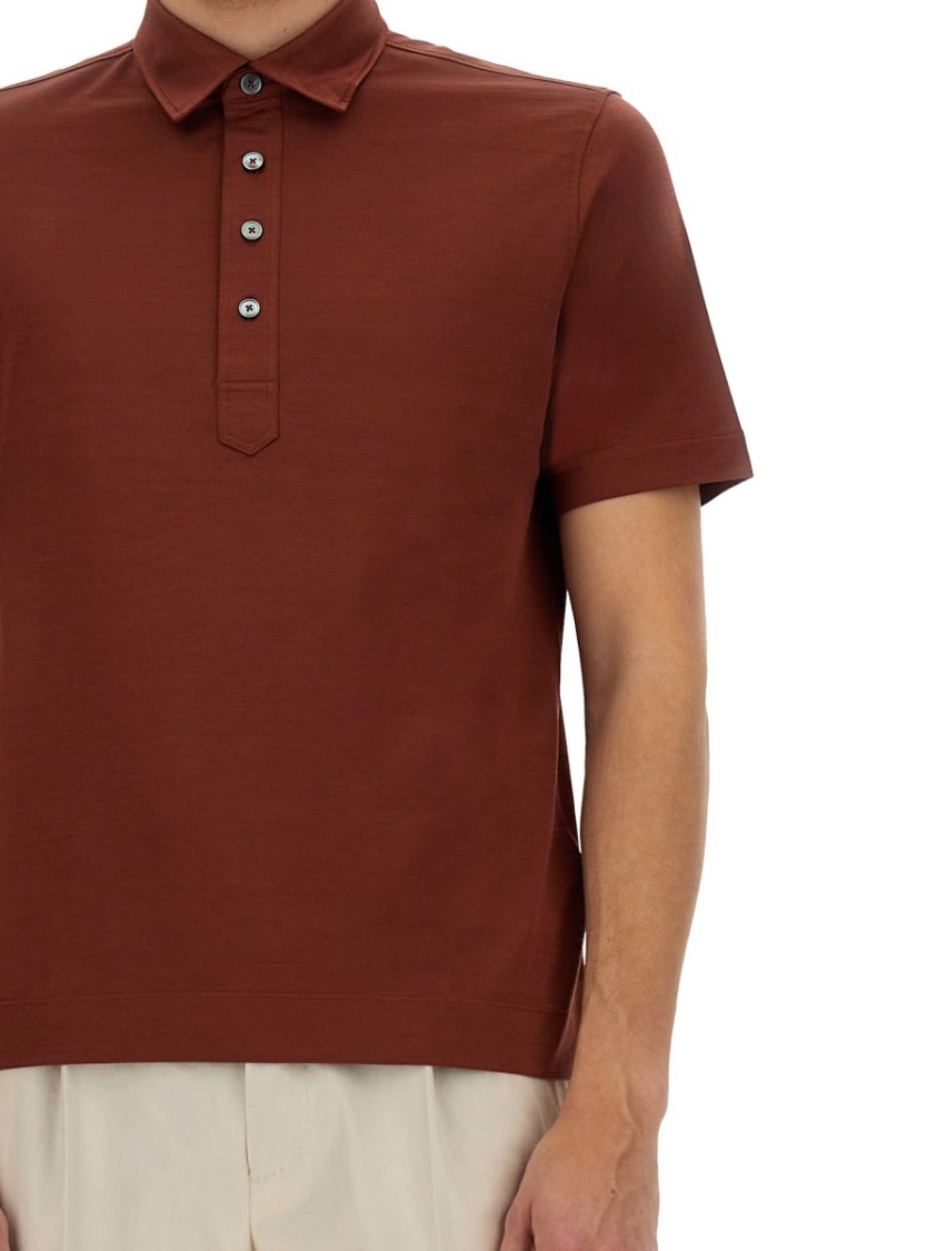 Shop Zegna Brown Cotton Polo Shirt