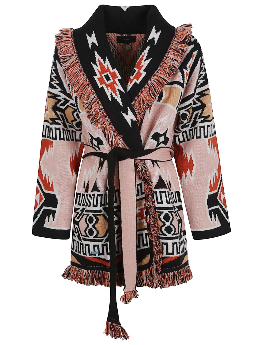 Alanui Geometric Roots Cardigan With Vibrant Fringe Trims