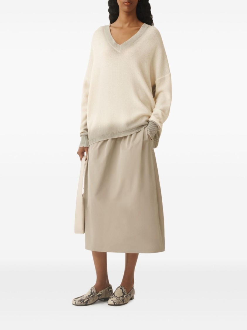Fabiana Filippi Gradient Effect White Sweater With Deep V-neckline In Neutral