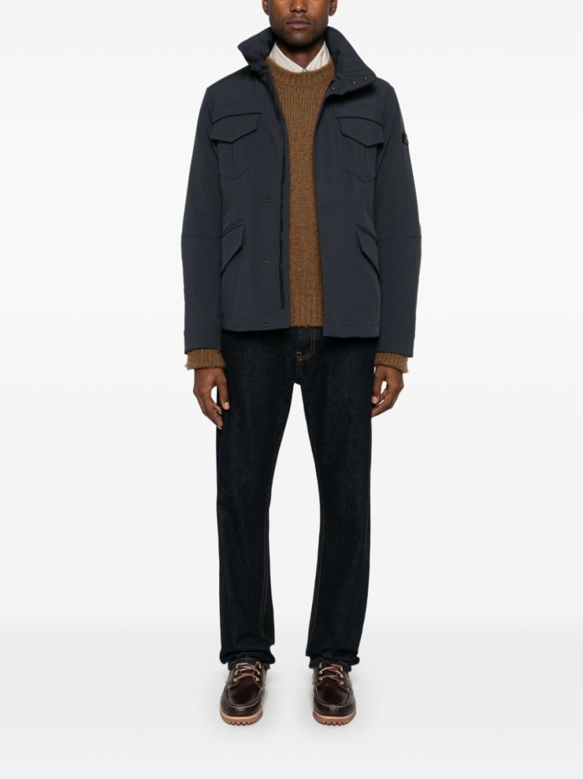 Shop Peuterey Layered Technical Jersey Jacket With Concealed Hood In Black