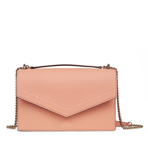 Smythson Envelope Crossbody Bag In Cross-grain Calf Leather In Orange