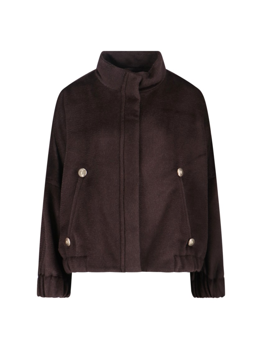 Giorgio Armani Relaxed Fit Cropped Jacket With Decorative Buttons In Brown