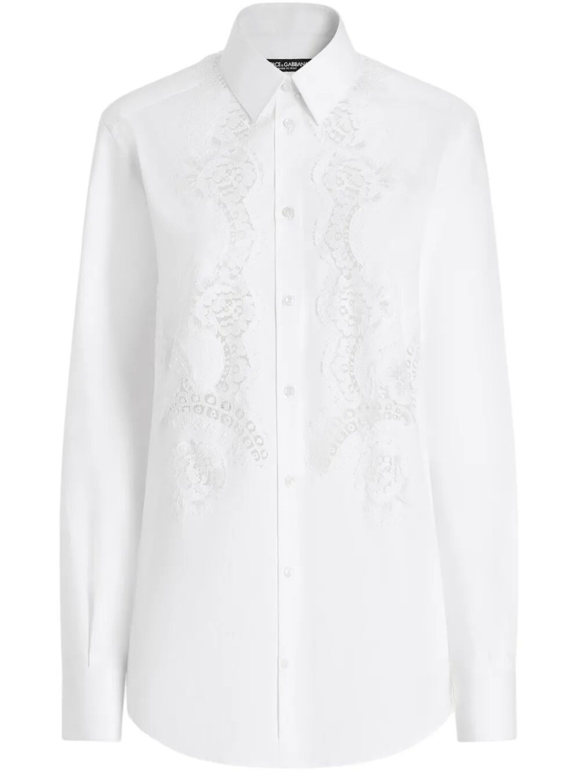 Dolce & Gabbana Lace-embellished Cotton Blend Shirt With Classic Collar