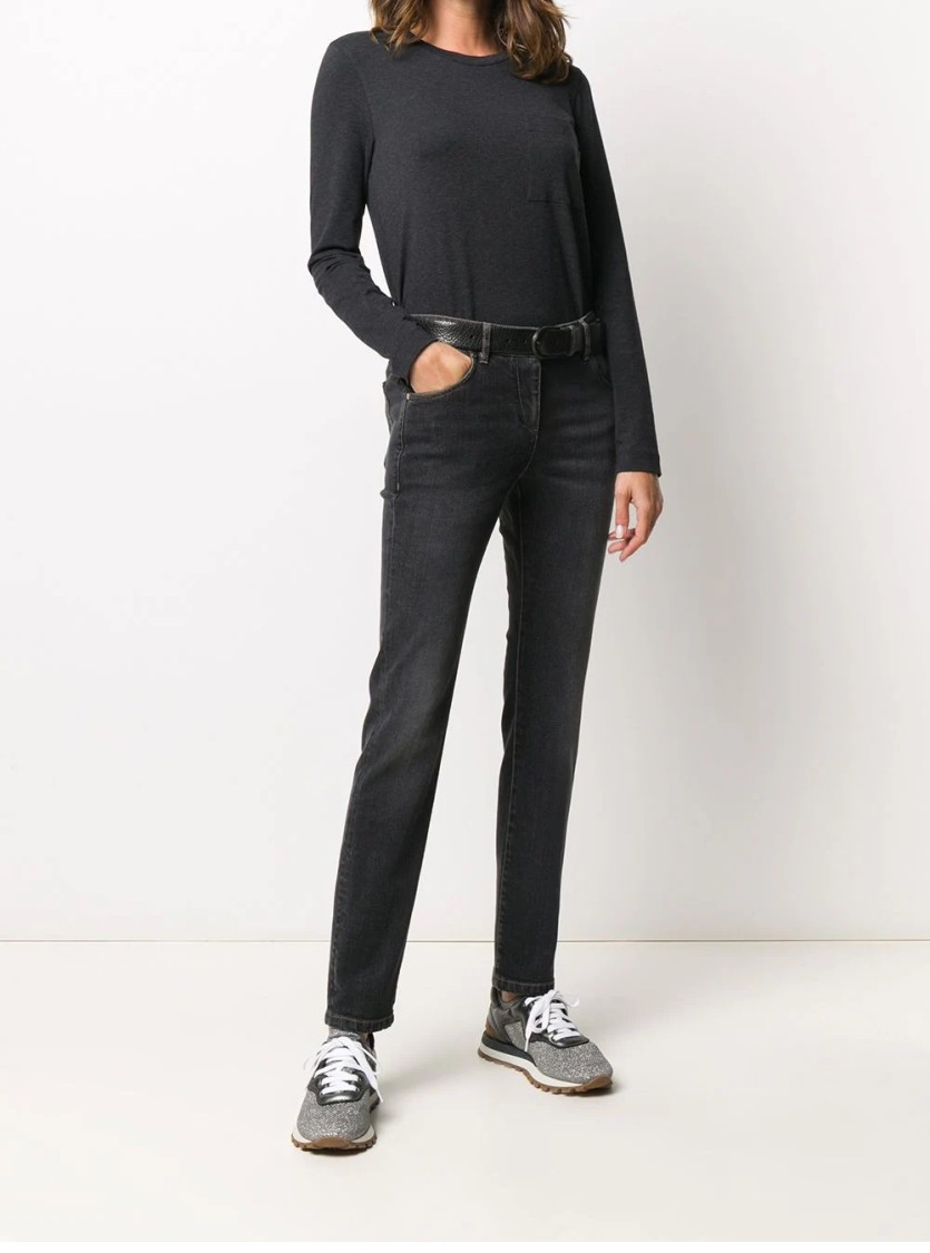 Brunello Cucinelli Ribbed Cotton-blend Jersey Long-sleeved T-shirt In Black