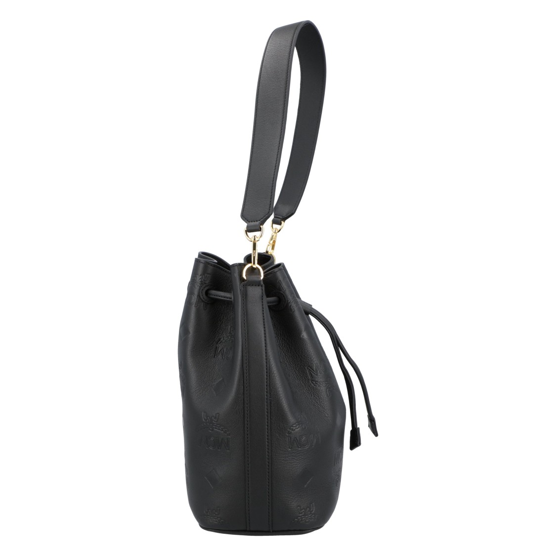 Mcm Dessau Drawstring In Embossed Monogram Leather In Black