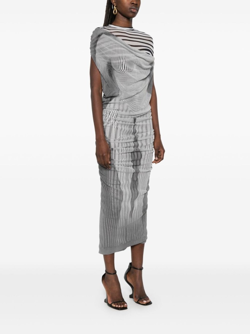 Shop Jean Paul Gaultier Transparent Striped Long Dress In Grey