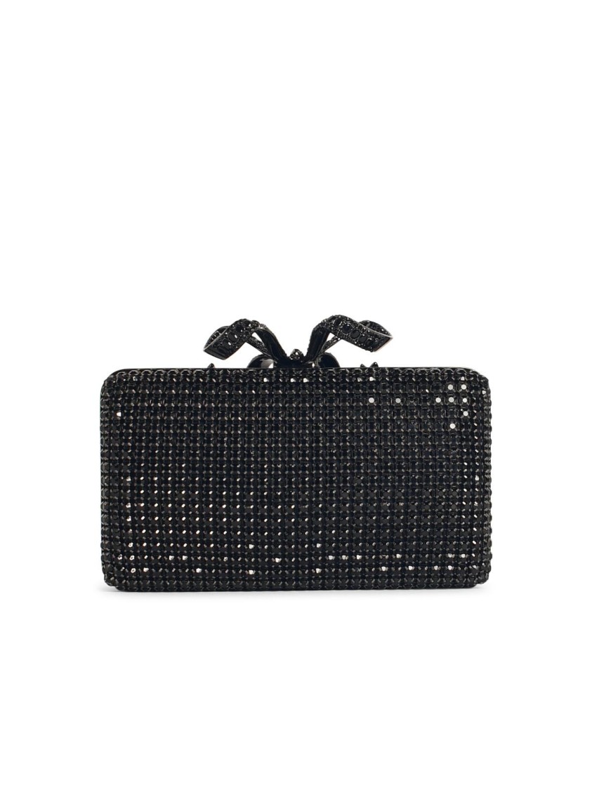 Shop Self-portrait Crystal Box' Black Polyester Clutch