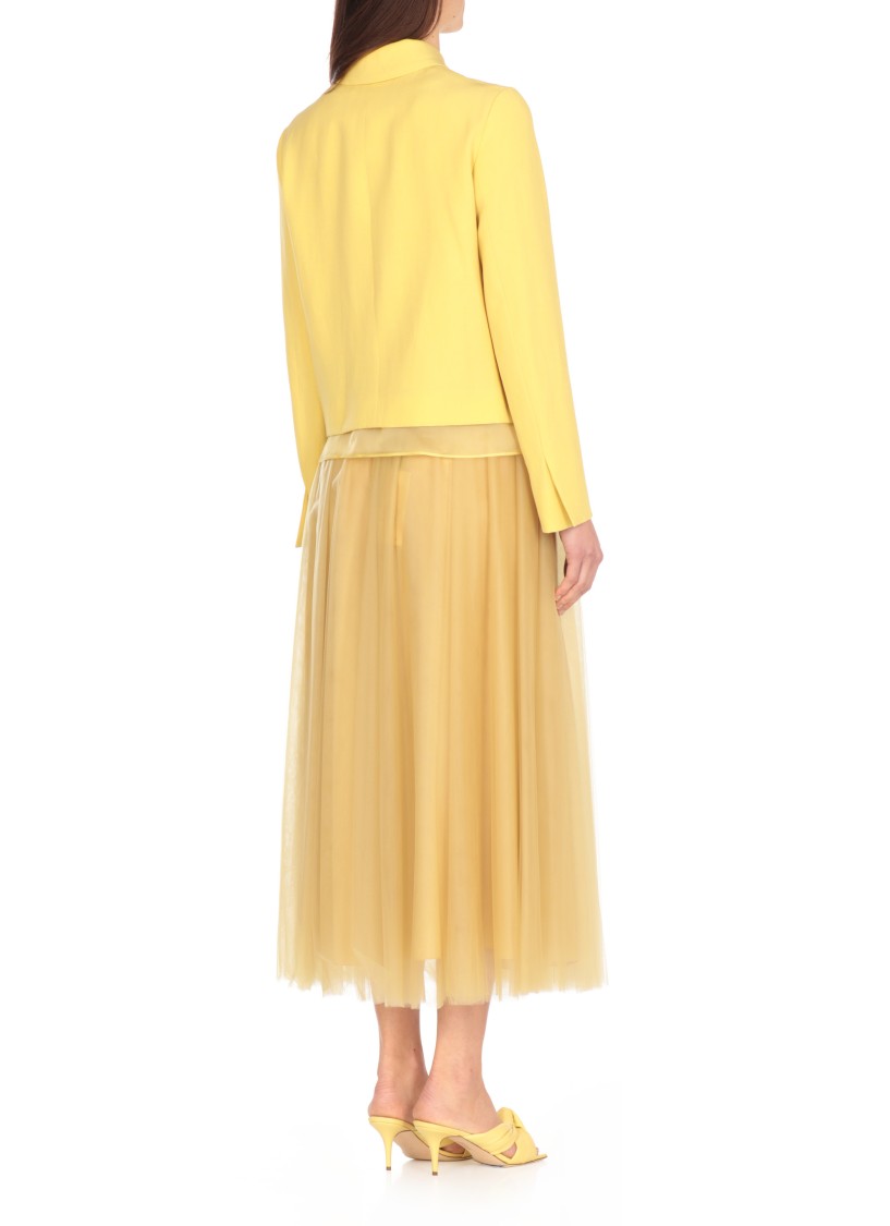 Fabiana Filippi Wool Linen Hopsack Fitted Jacket With Organza Band In Yellow