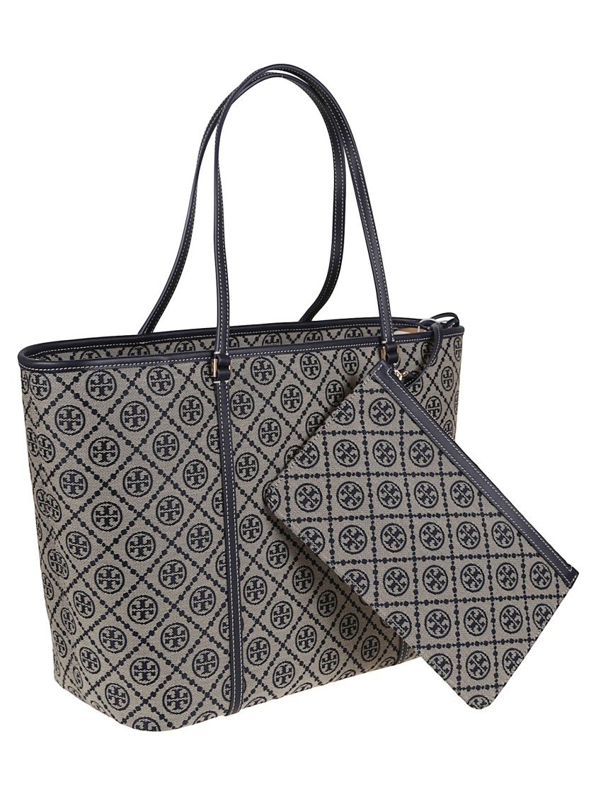 Tory Burch Geometric Patterned Shopper Bag With Sturdy Handles In Gray