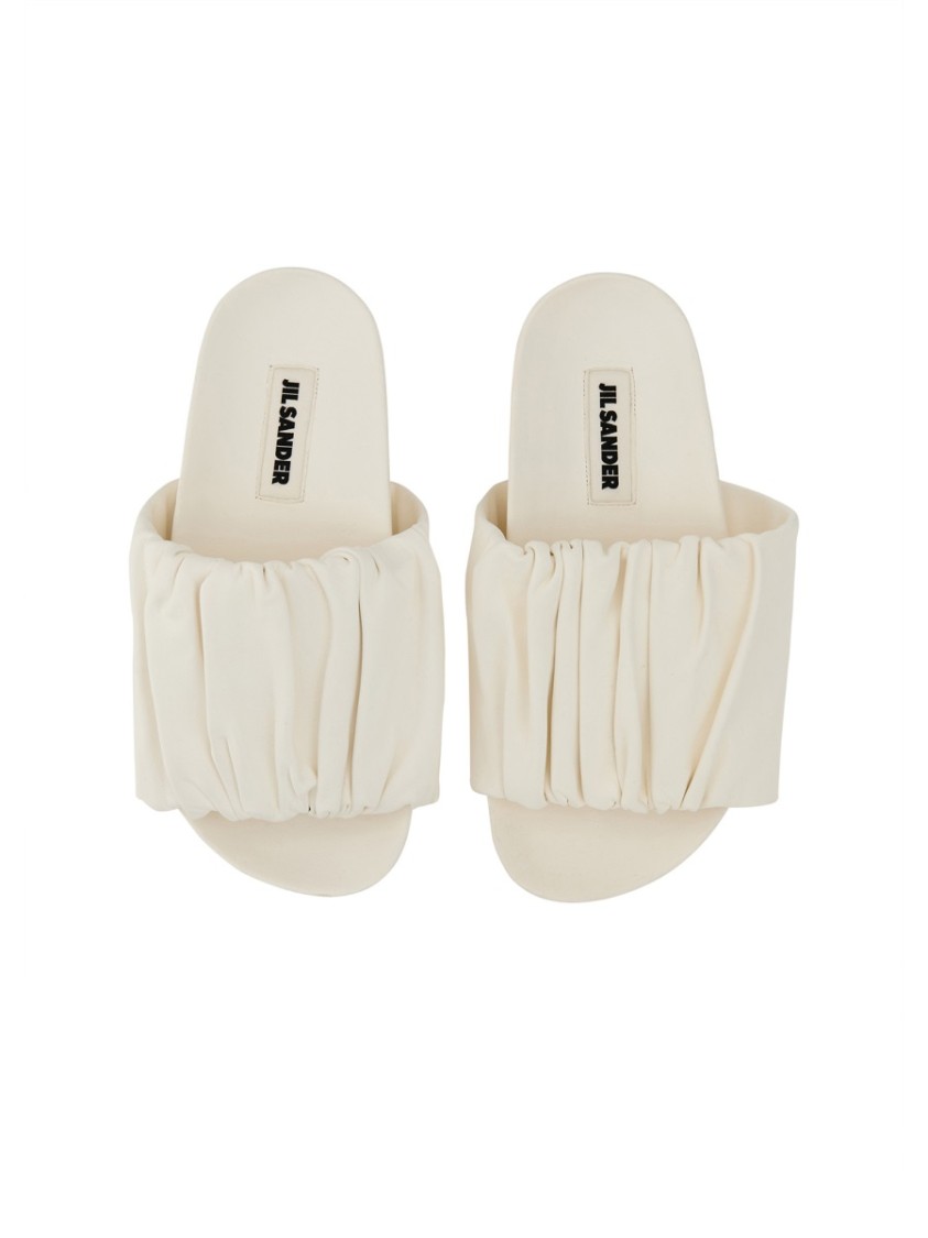 Jil Sander Gathered Calfskin Sandals With Design In White