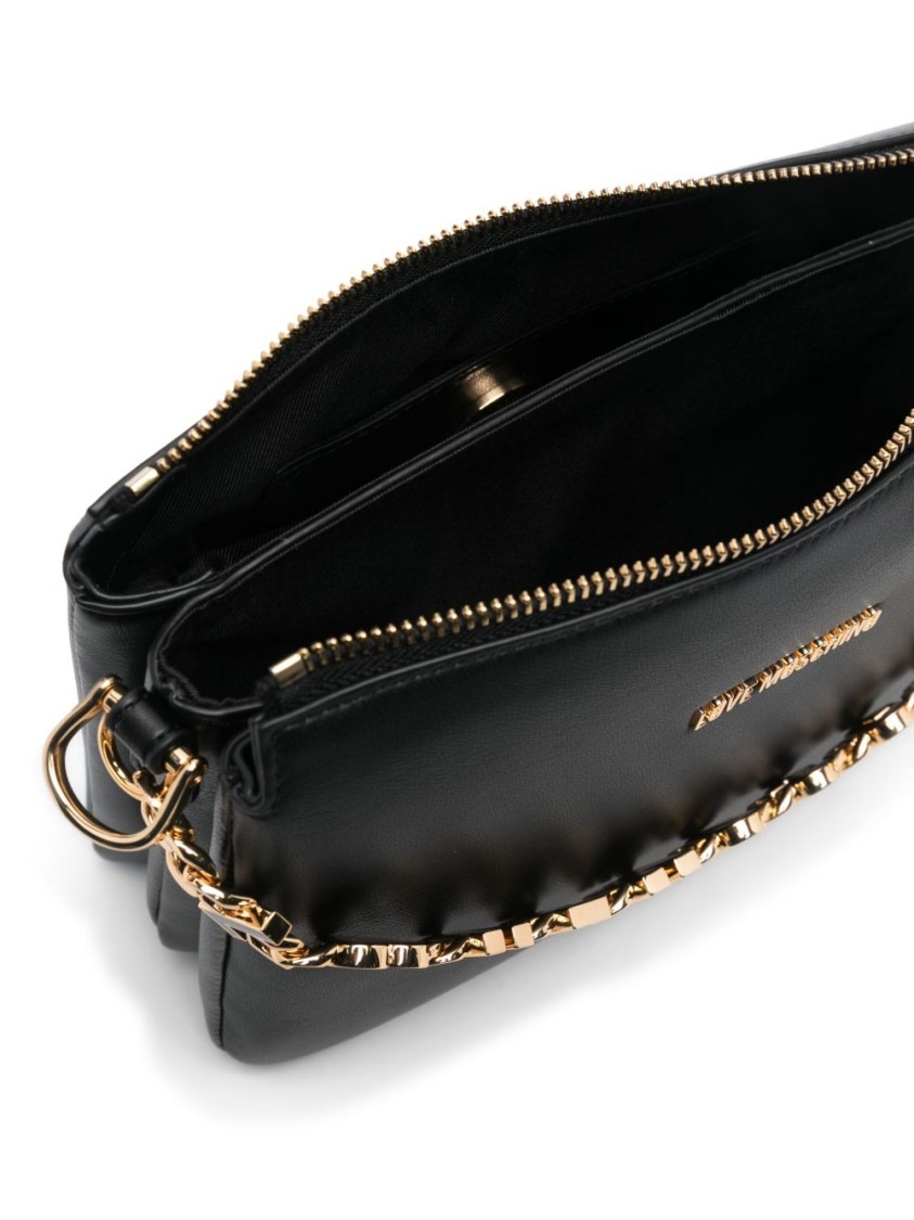 Shop Love Moschino Compact Black Shoulder Bag With Gold Chain Strap