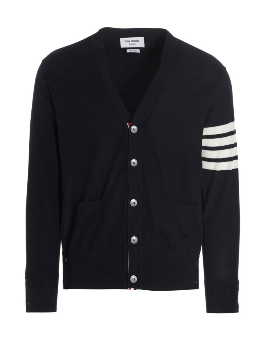 Thom Browne Merino Wool 4-bar Cardigan In Black