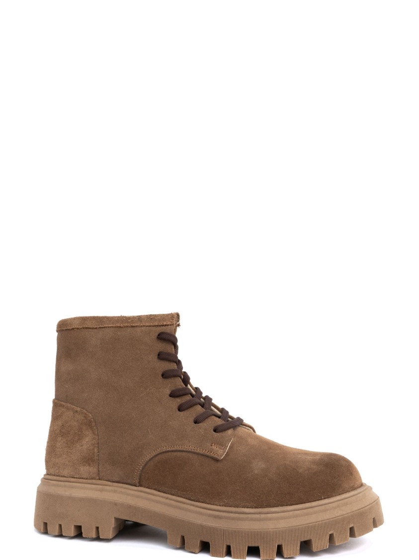 Sergio Moretti Lace-up Beige Ankle Boots With Textured Outsole In Brown