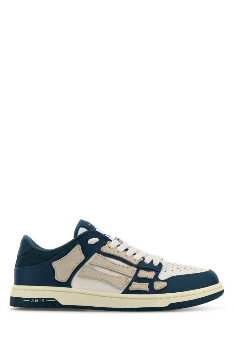 Amiri Two-tone Leather Skel Sneakers With Textured Finish In Black