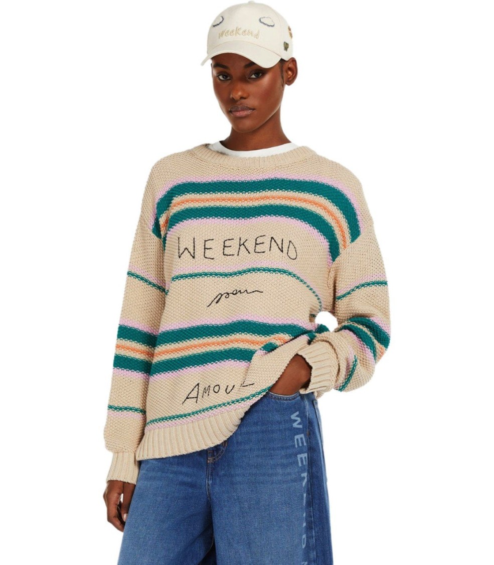 Max Mara Angus Beige Crewneck Sweater With Embroidery In Neutral