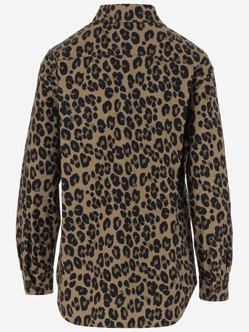 Aspesi Leopard Print Stretch Cotton Shirt In Brown