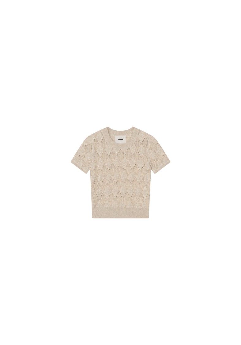 Shop Aeron Sonia - Diamond Knit Short Sleeved Top In Neutrals