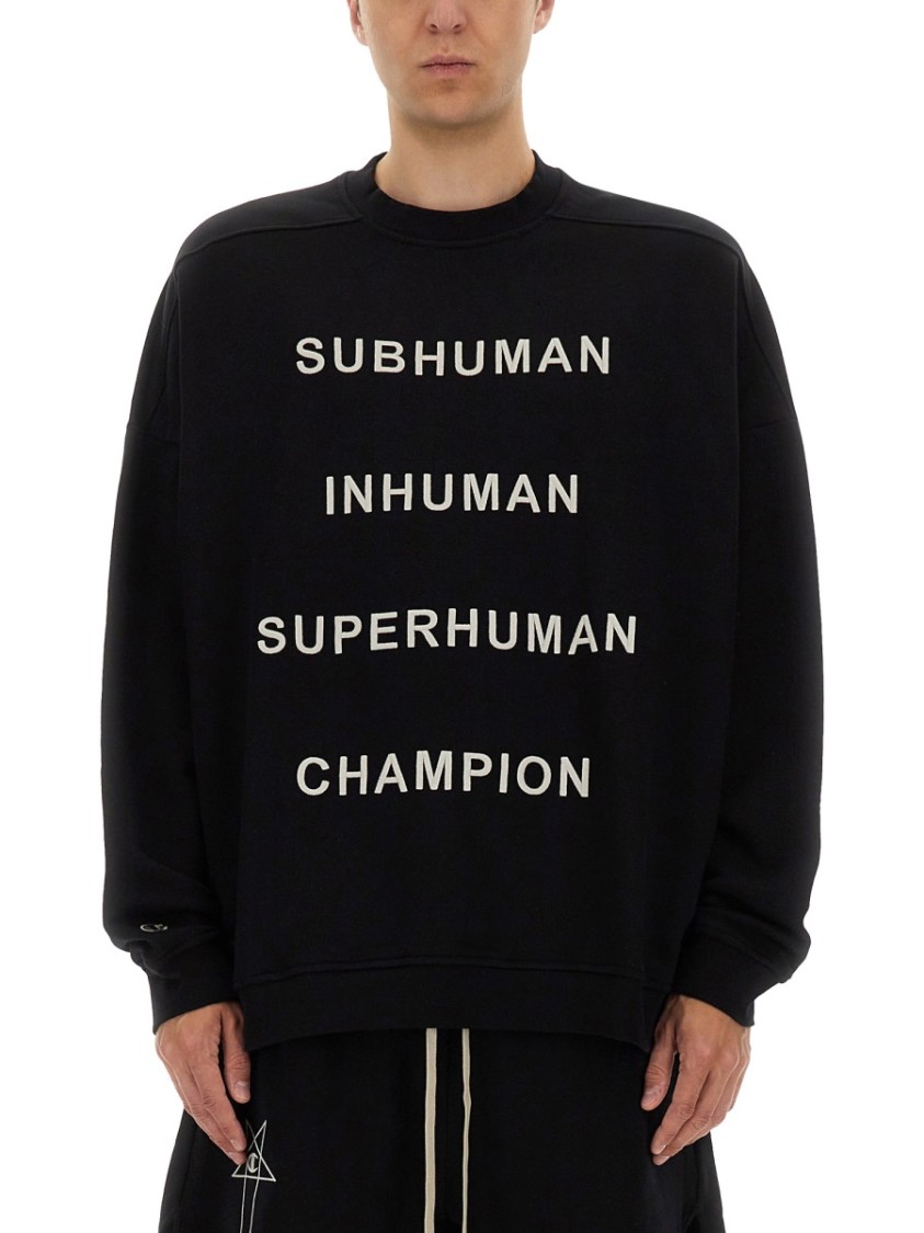 Shop Champion X Rick Owens Oversized Black Sweatshirt With Graphic Design