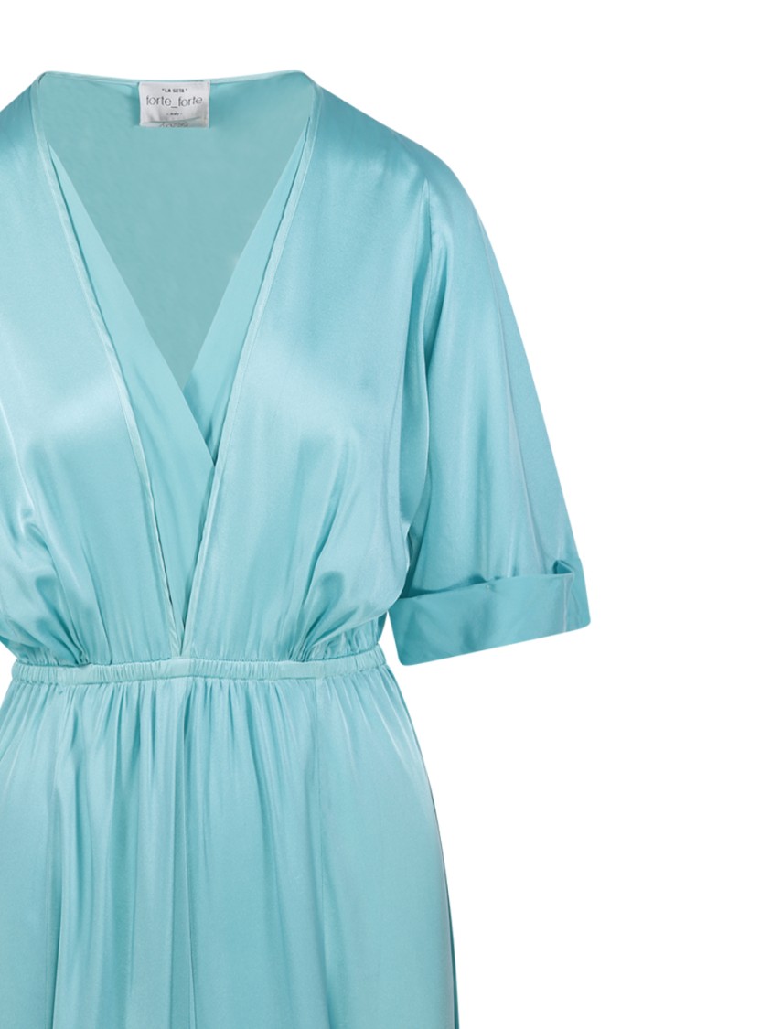 Forte Forte Sleeve Dress V-neckline Elastic Waistband Midi Length In Blue