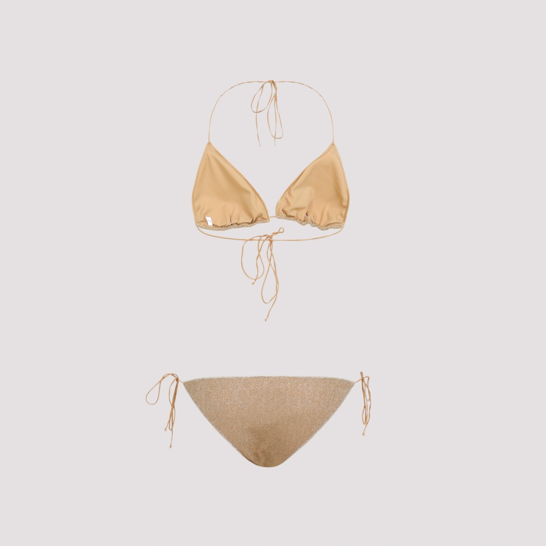 Shop Oseree Oséree Metallic Gold Bikini With Halterneck Design And Glitter Finish In Neutrals