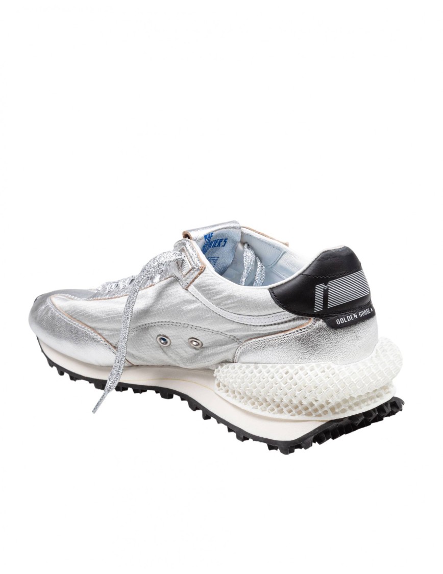 Golden Goose Marathon Nylon Sneakers With Silver Ripstop And Black Star Shoes In White