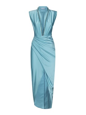 House Of Amen Velvet Chain Dress Evening in Grey | THE LIST
