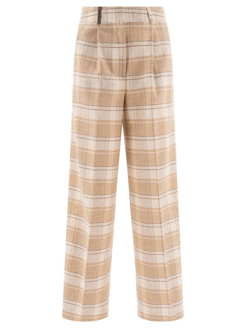 Peserico Check Wool Trousers In Neutral