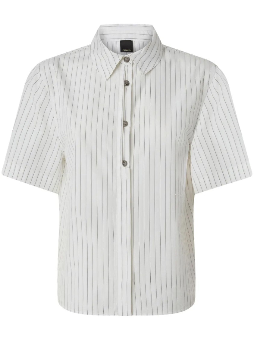 Pinko Chemise De Bowling En Coton À Rayures Verticales In White