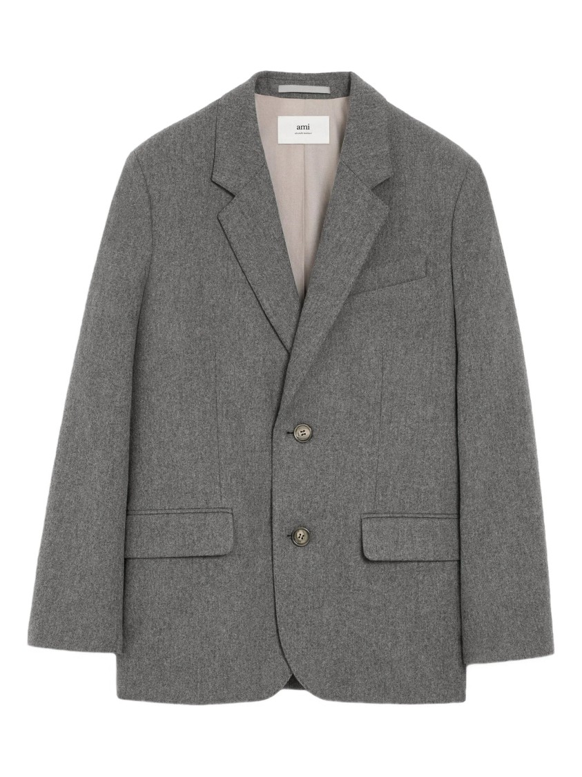 Ami Alexandre Mattiussi Ami Wool Flannel Blazer With Notch Collar In Gray