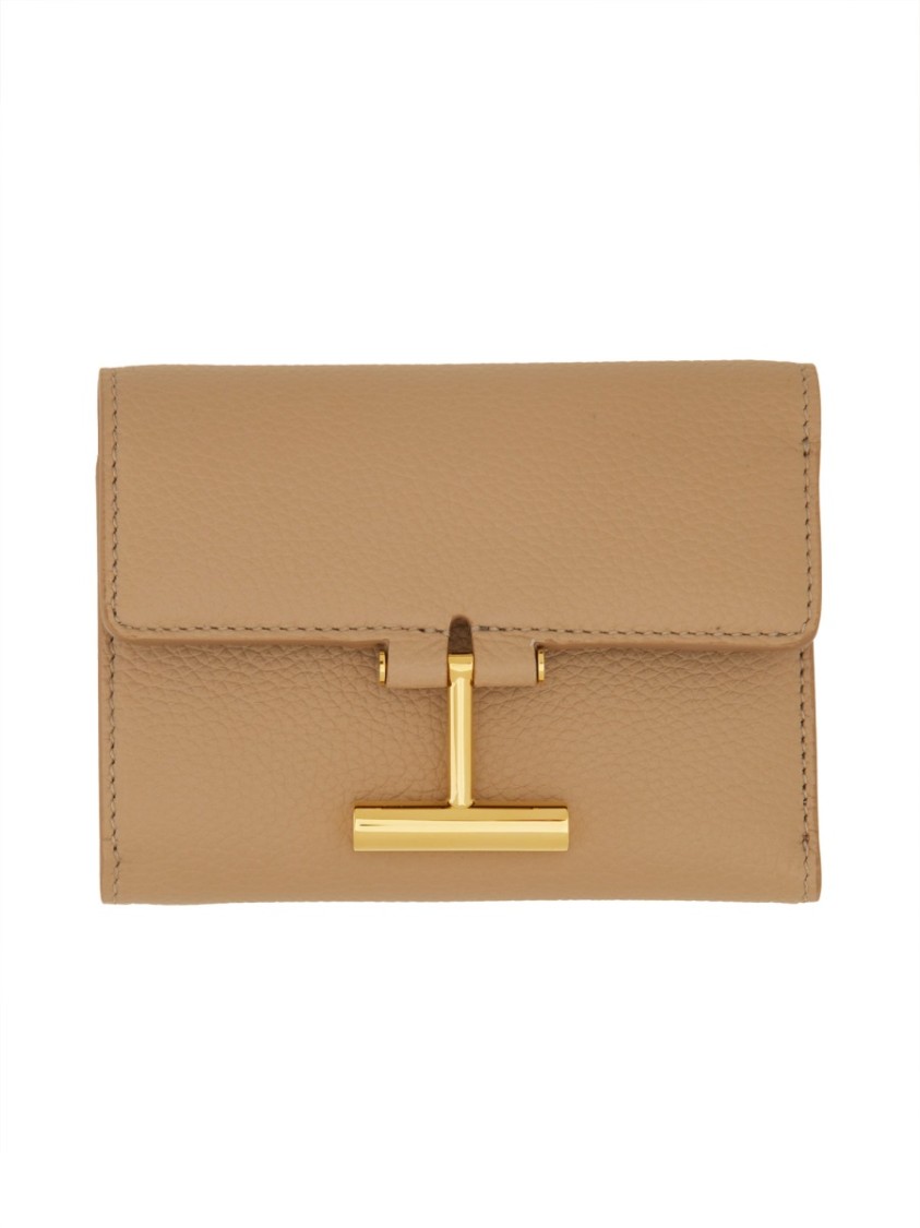 Tom Ford Leather Wallet Featuring Gold-tone Hardware In Neutrals