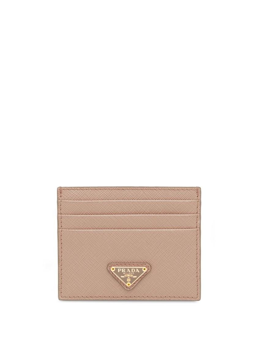 Prada Textured Leather Cardholder With Signature Logo Plaque In Neutrals