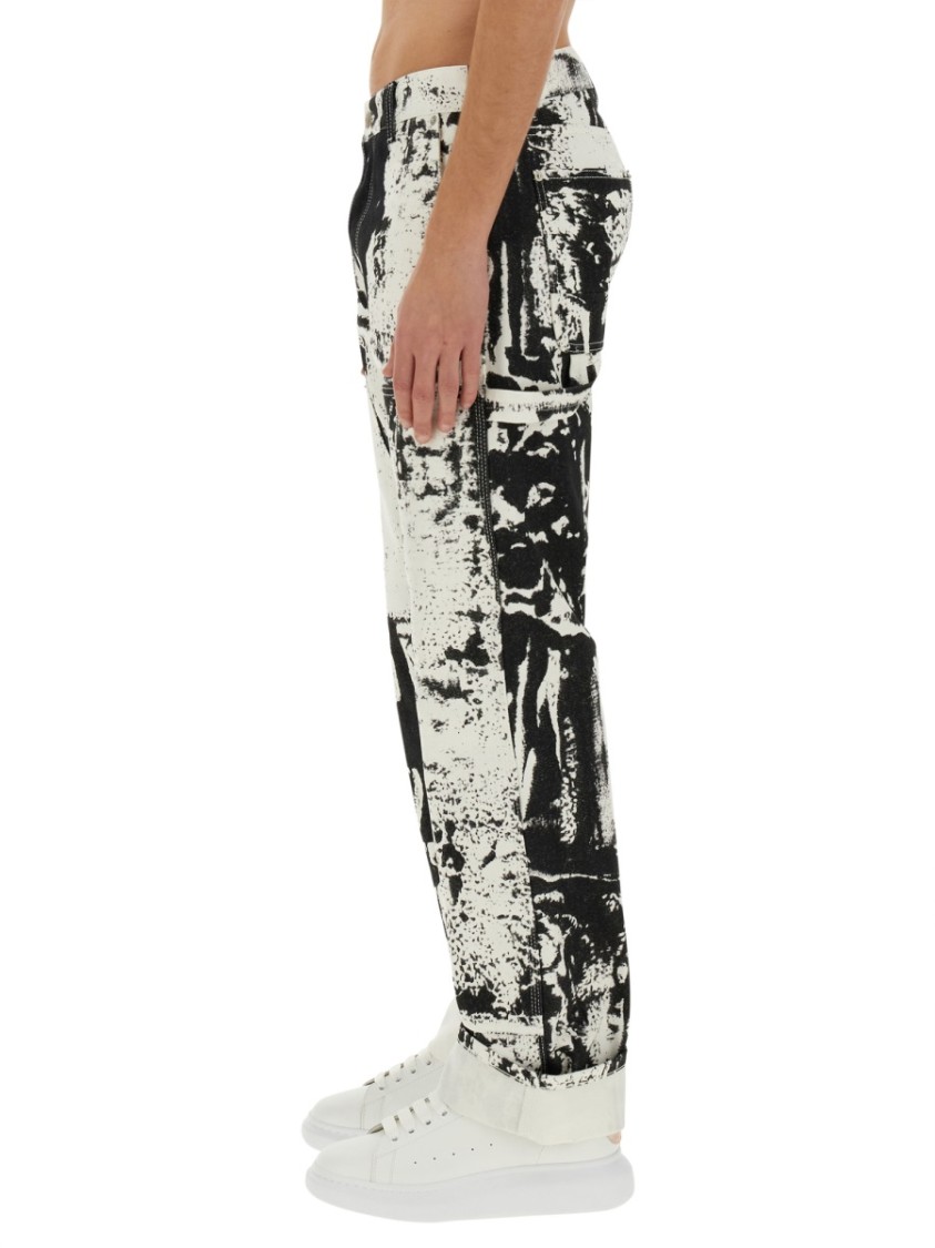 Alexander Mcqueen Regular Fit Workwear Jeans With Fold Print In White