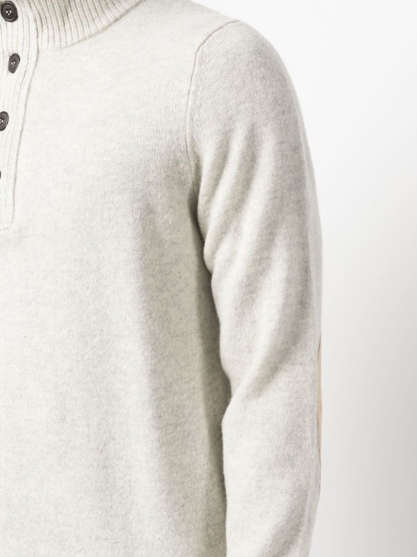 Barbour Pearl Grey Wool Ribbed Knit Sweater With Mock Neck And Button Placket In White