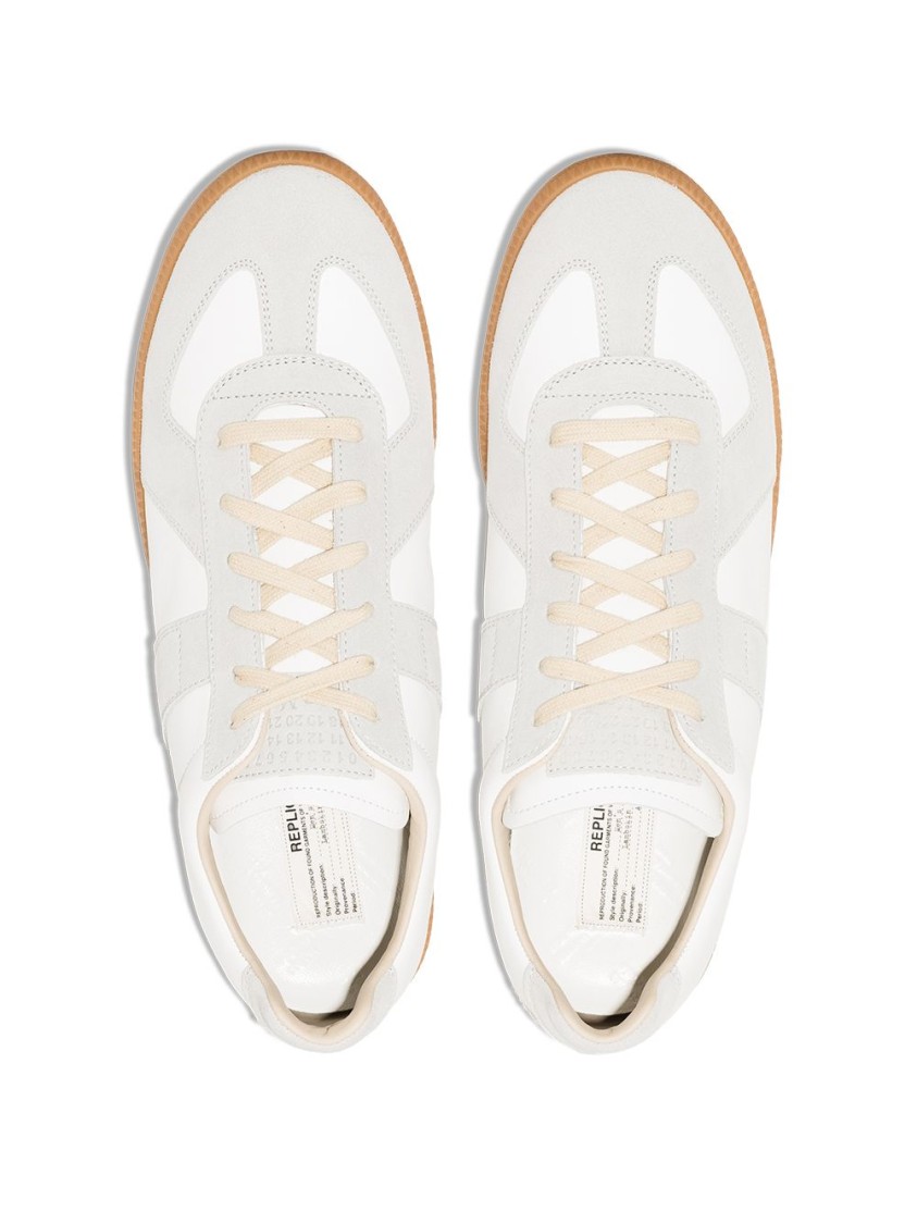 Shop Maison Margiela White Leather Sneakers With Suede Accents