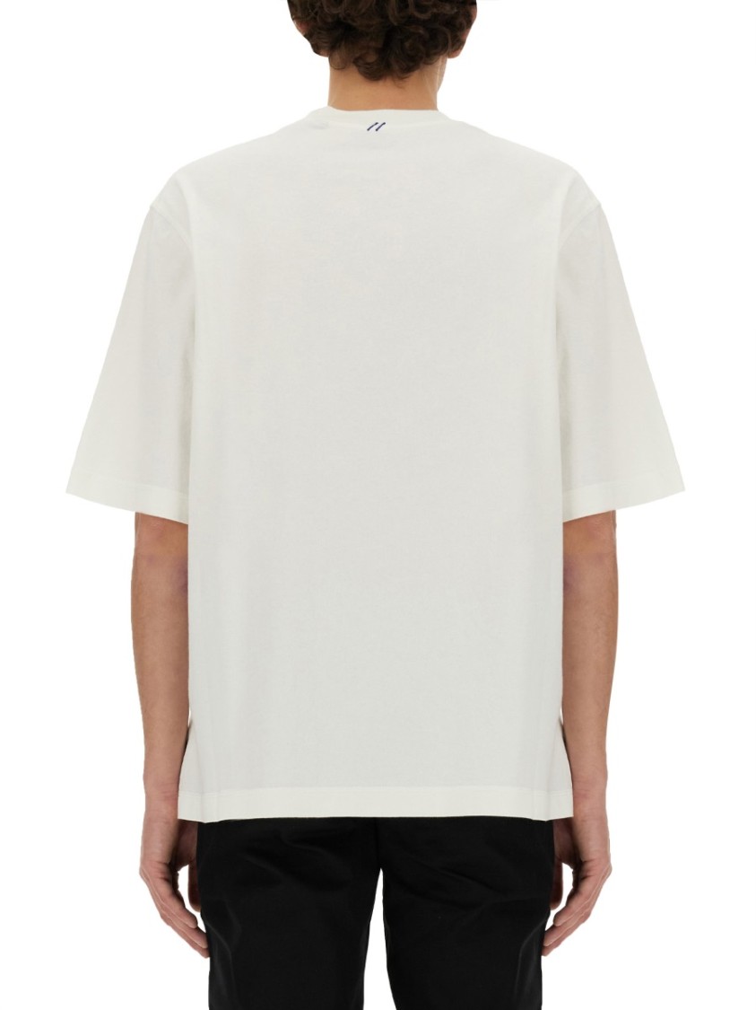 Burberry White Crewneck T-shirt With Equestrain Knight Patch In Cotton Man In White