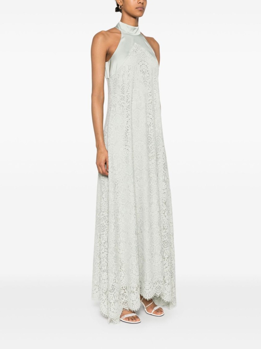 D Exterior Dexterior High Neck Lace Overlay Maxi Dress In Neutral