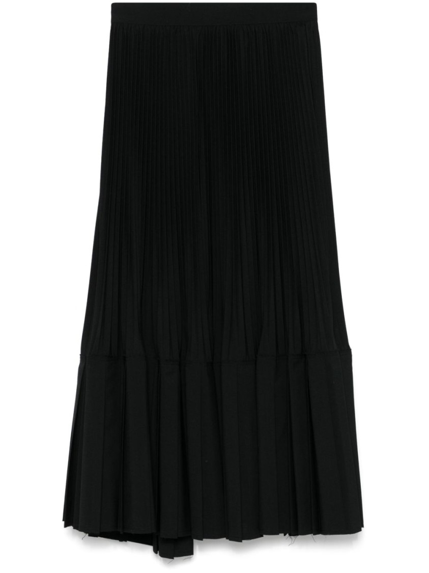Shop Junya Watanabe Flared Black Wool Midi Skirt