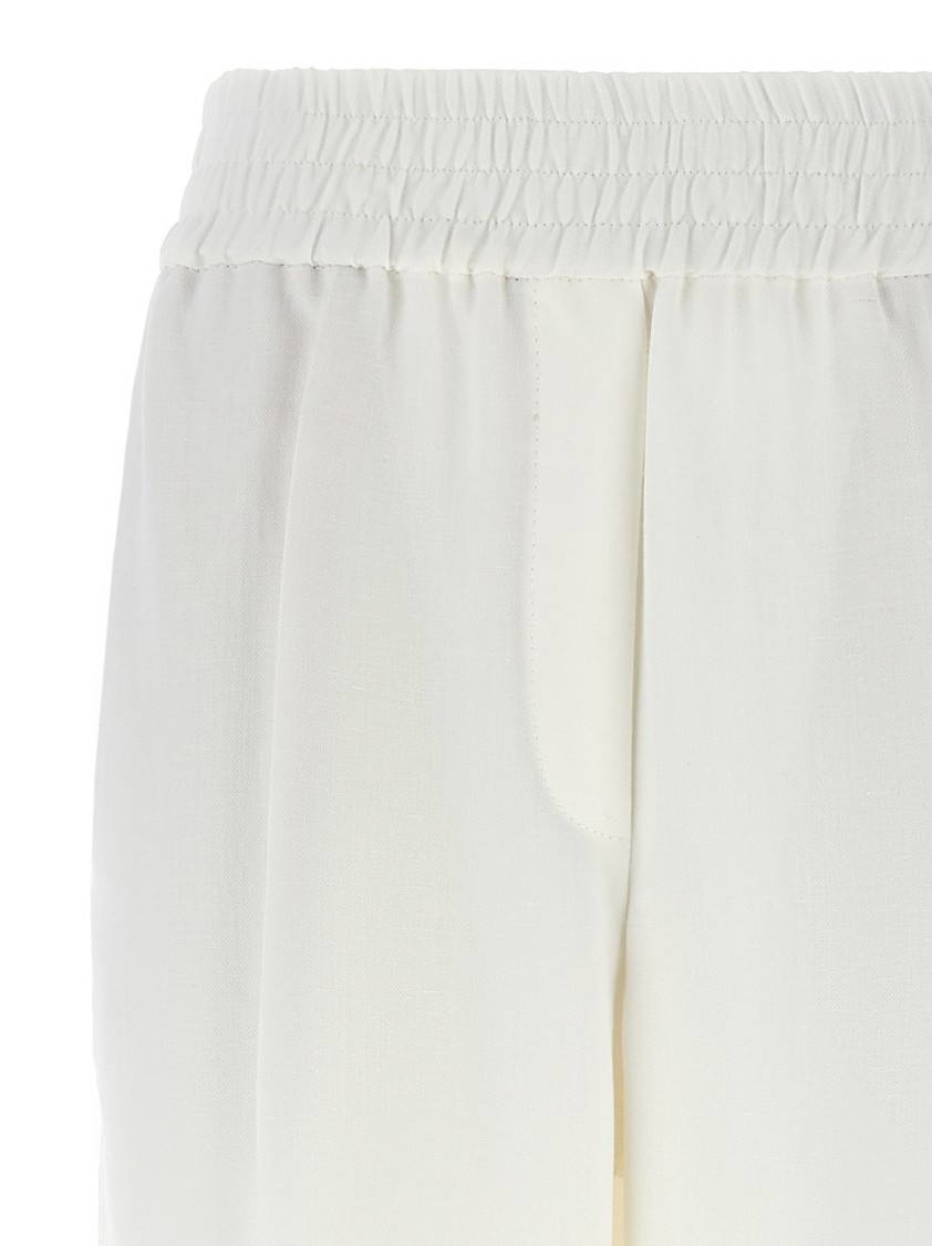 Brunello Cucinelli Straight-leg Linen Trousers With Elastic Waistband In White
