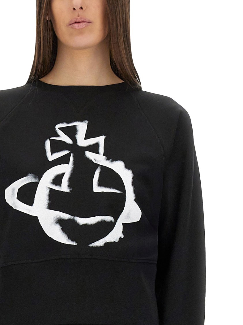 Shop Vivienne Westwood "stencil Orb" Cropped Sweatshirt In Black