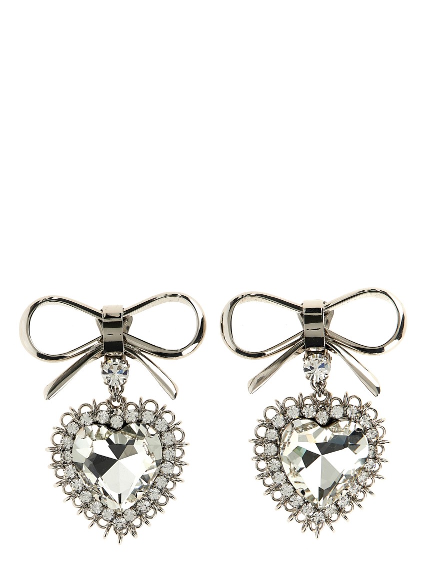 Alessandra Rich Heart-shaped Drop Earrings Crystal Embellishments In Silver