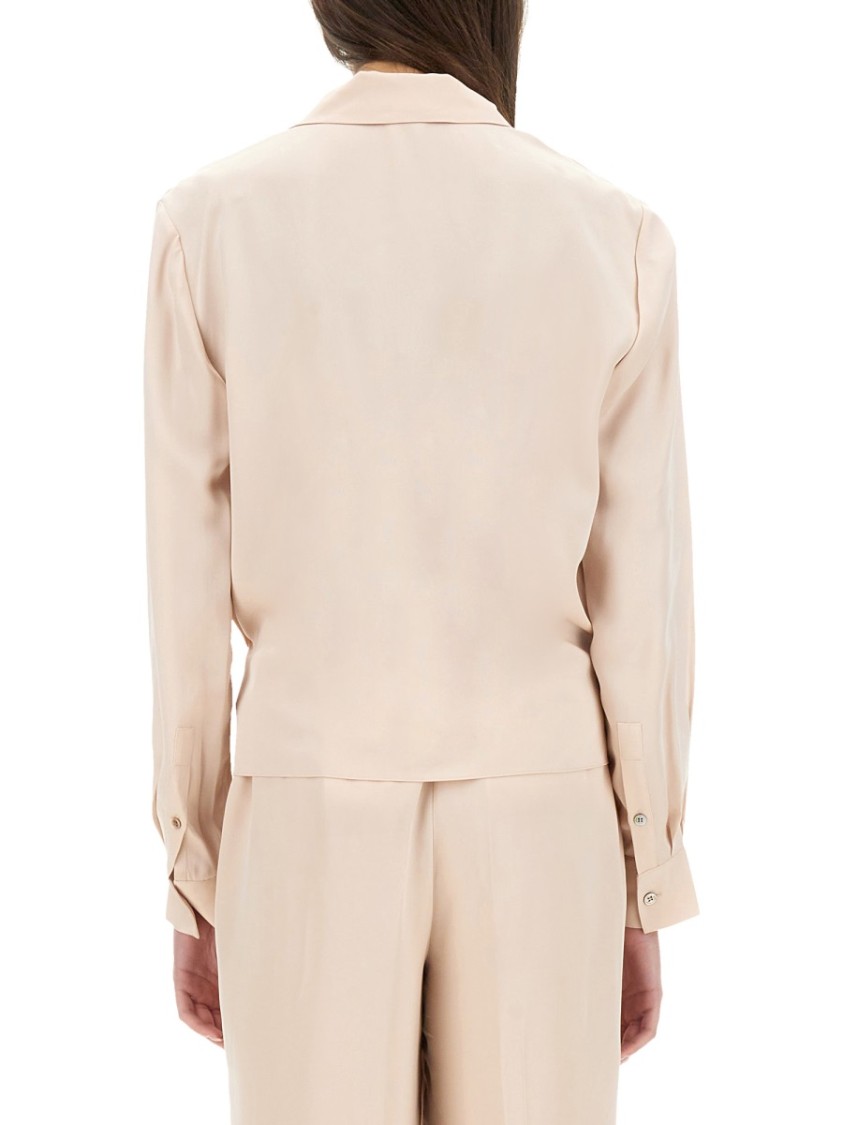 Theory Lapel Wrap Blush Blouse With V-neck In Pink