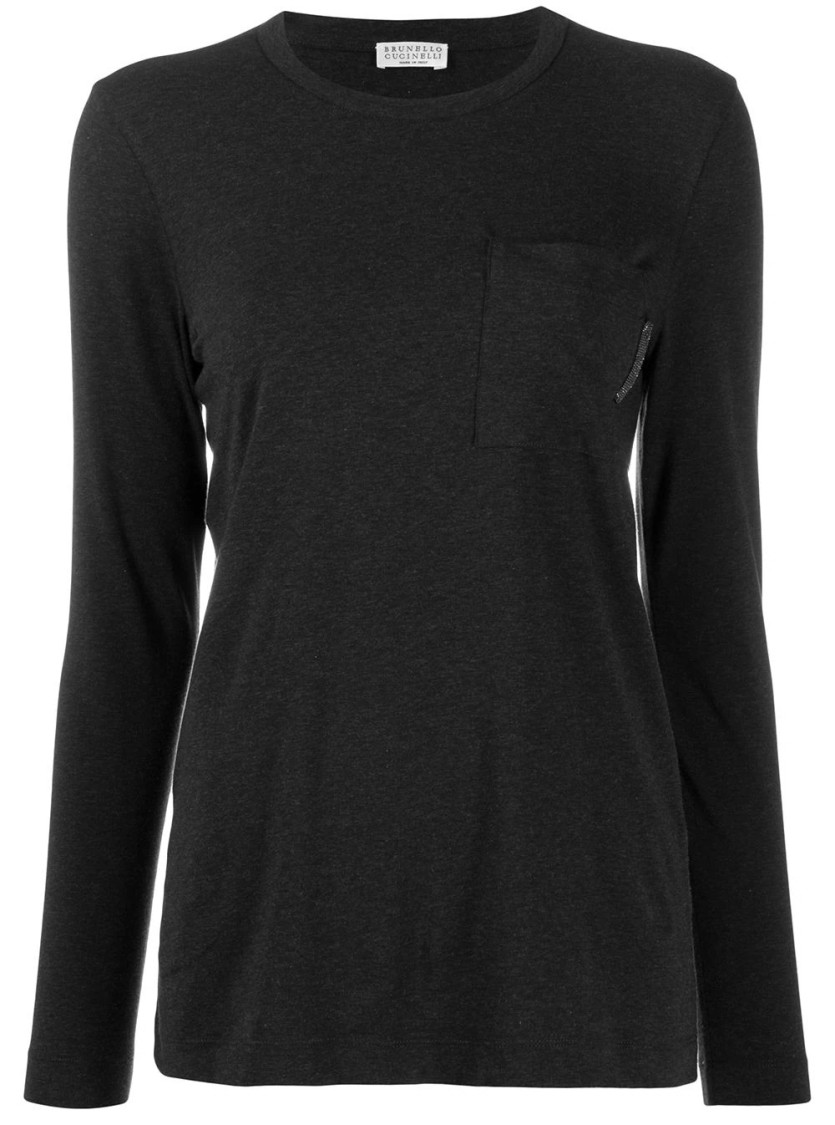 Brunello Cucinelli Ribbed Cotton-blend Jersey Long-sleeved T-shirt In Black