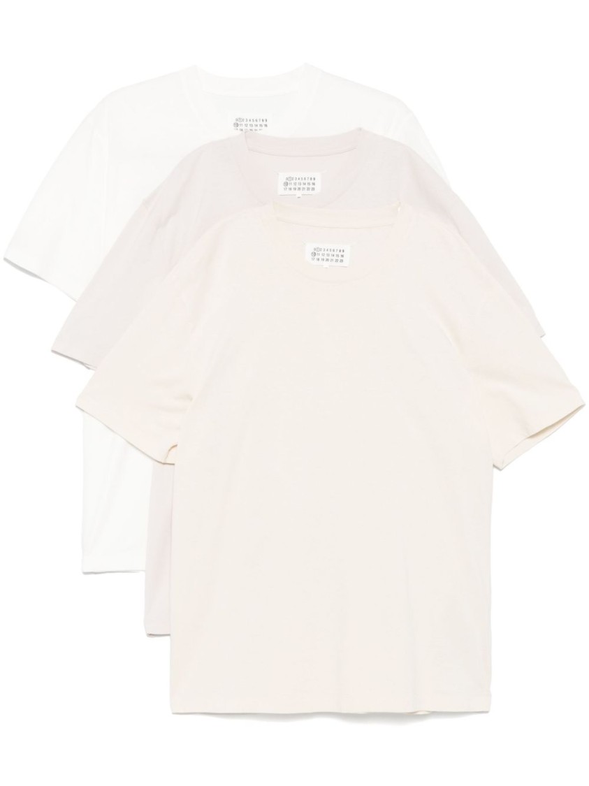 Maison Margiela Neutral-hued T-shirt Set With Distinctive Stitch Logo In Neutrals