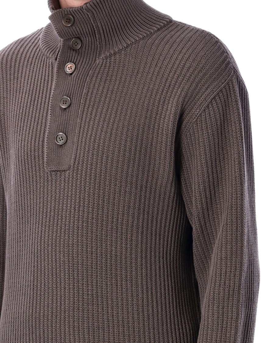 Our Legacy Navigator Polo With High Neck And Textured Ribbed Knit In Brown