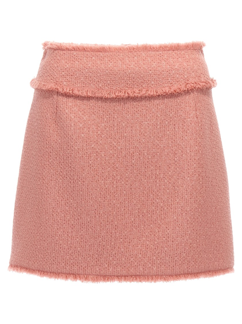Dolce & Gabbana Textured Tweed Mini Skirt With Frayed Hem In Pink