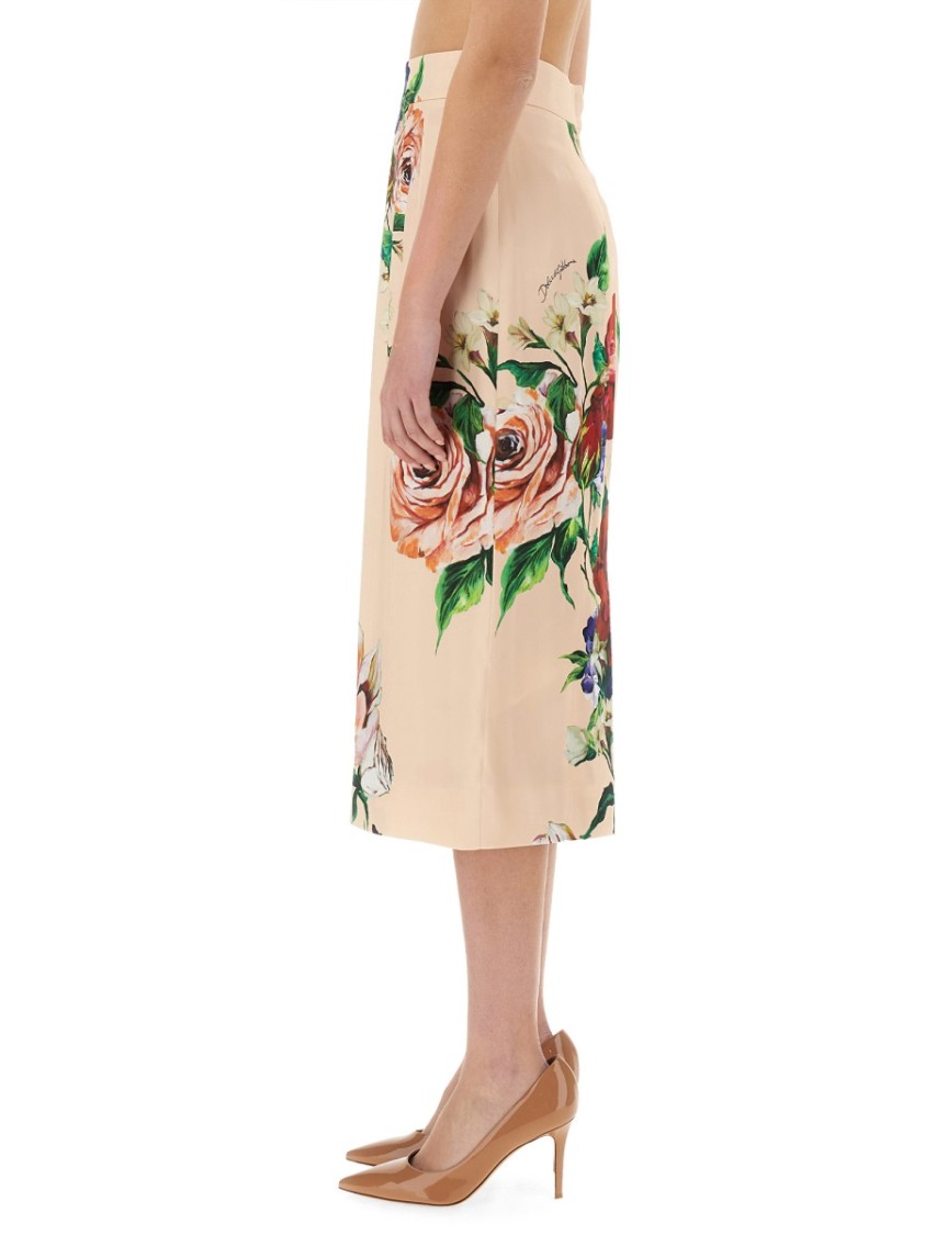 Dolce & Gabbana Printed Stretch Satin Skirt