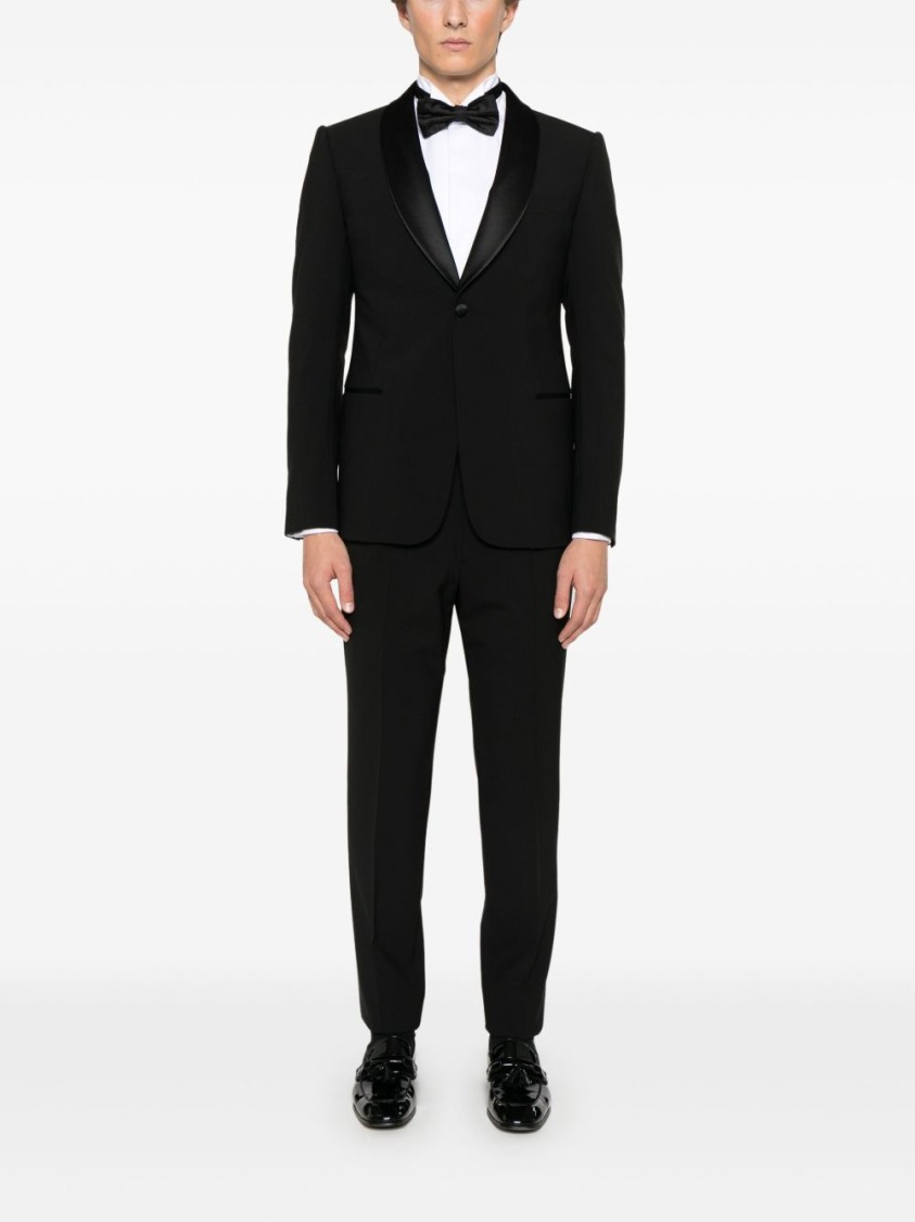 Emporio Armani Tailored Black Virgin Wool Suit With Satin Lapel In Black