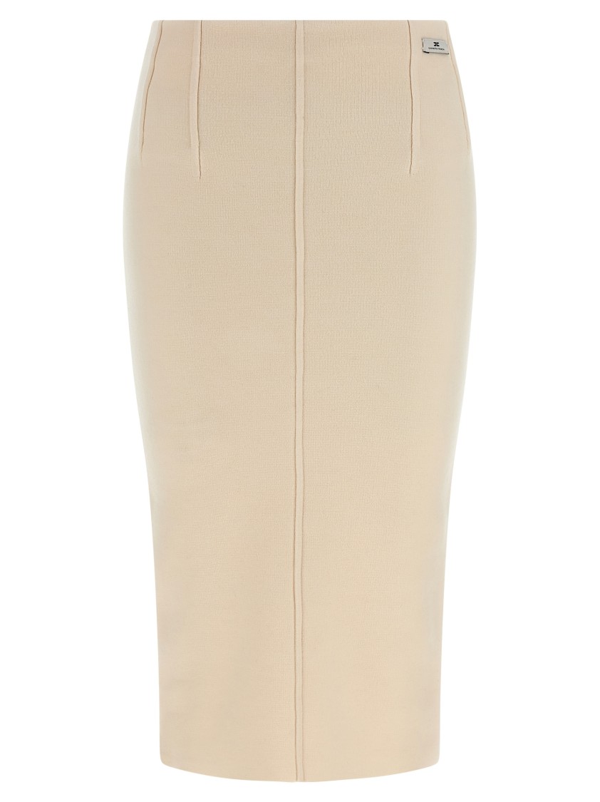 Elisabetta Franchi Fabric Stitch Wool Skirt In Neutral