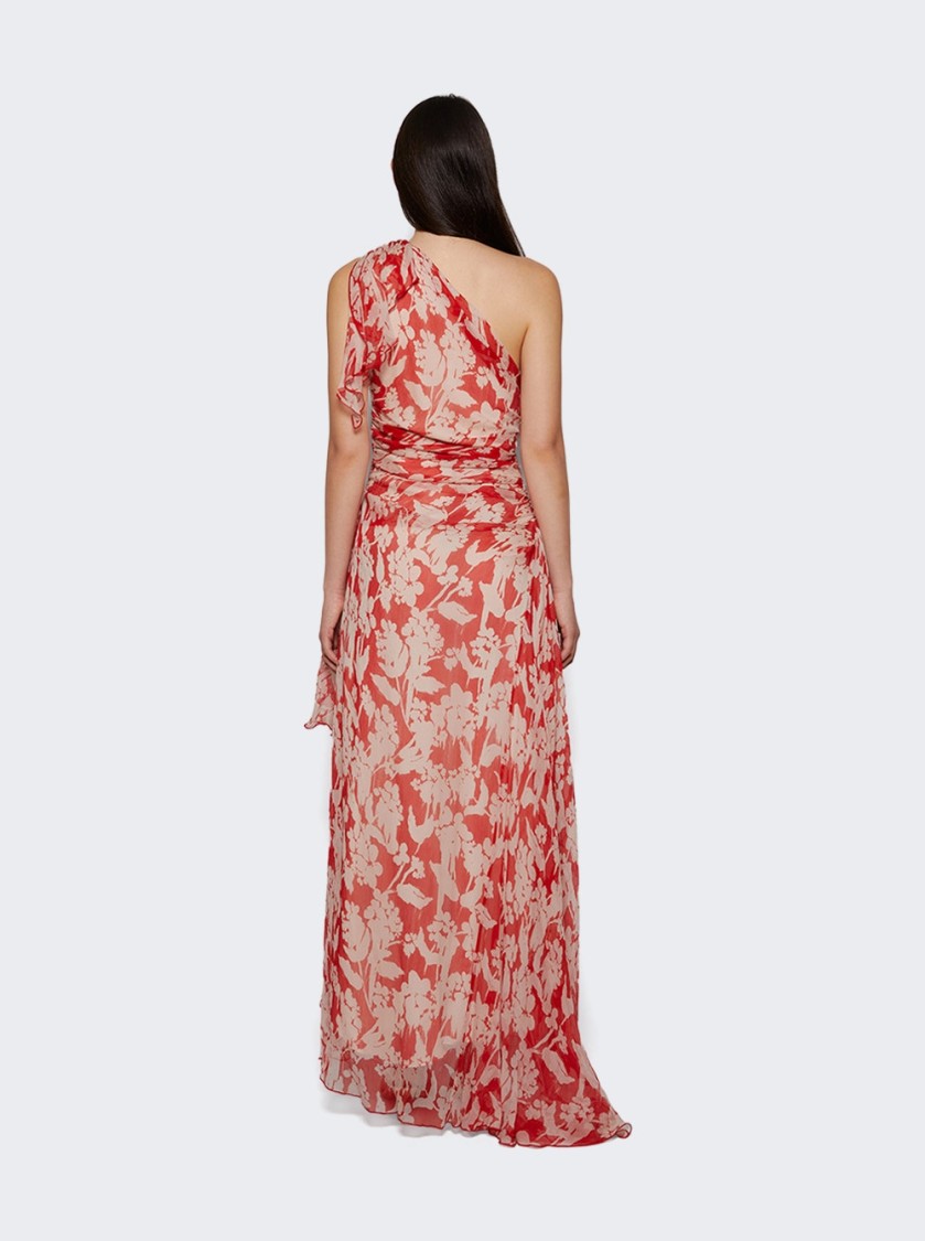 Victoria Beckham Floral Print One-shoulder Draped Midi Dress