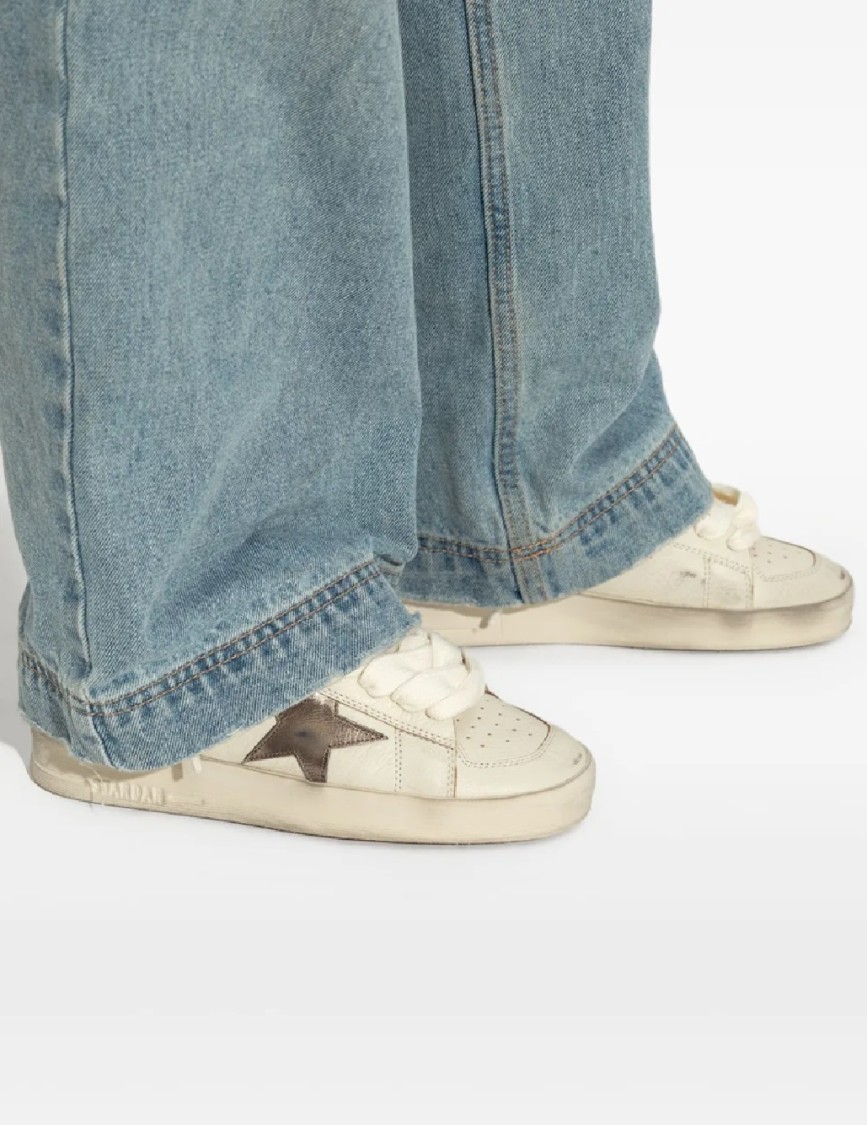 Golden Goose Vintage-inspired Distressed Sneakers With Prominent Star Detail In Neutral